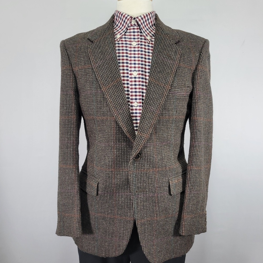 VTG Farah Men's Tweed Sport Coat Blazer‎ Two Button Brown Wool Blend 40R